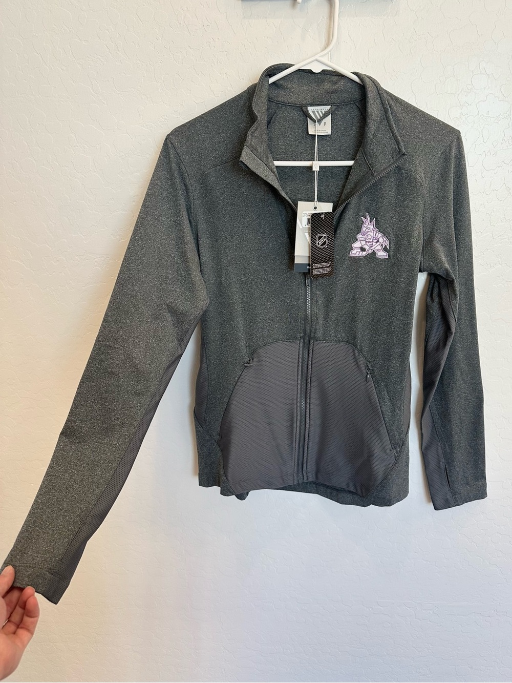 Women's Gray Full-Zip Athletic Jacket with Embroidered Logo